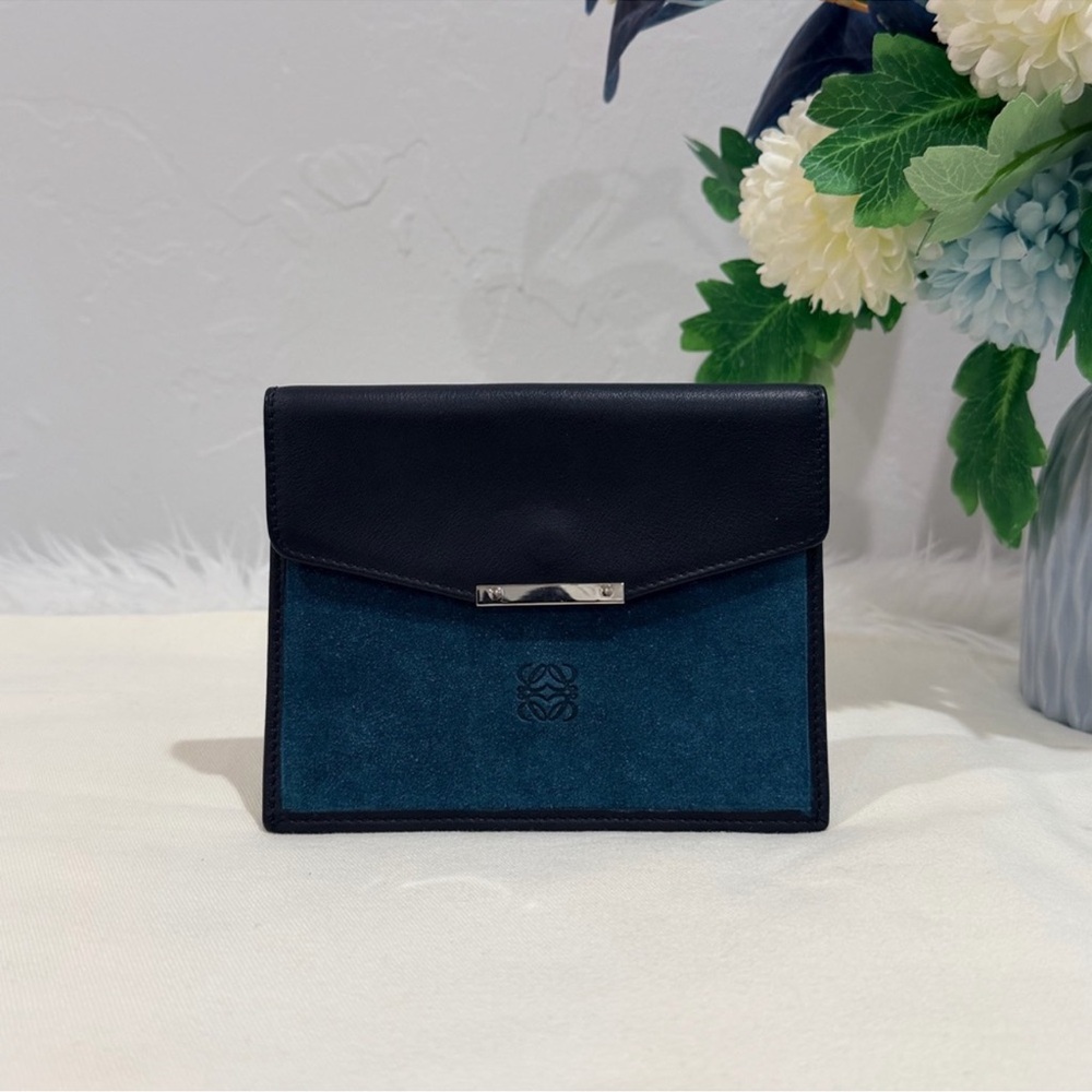 Loewe Anagram Bicolor Napa Leather & Suede Coin Purse / Card Case